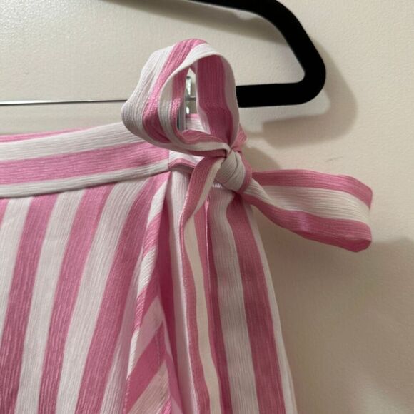 2/$30 Lucy Paris Faux Wrap Midi Skirt Size M Pink Striped Coquette Preppy NWT - Picture 7 of 13